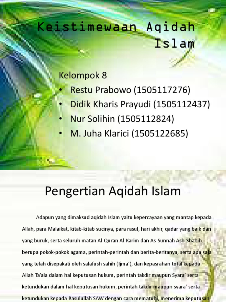 Ppt Keistimewaan Aqidah Islam