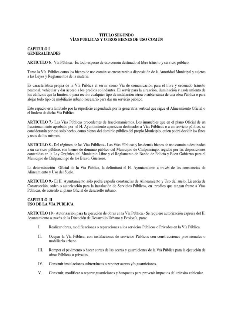 Titulo Segundo. Vias Publicas