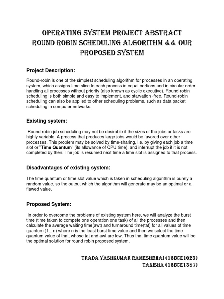 Operating System Project Abstract | PDF