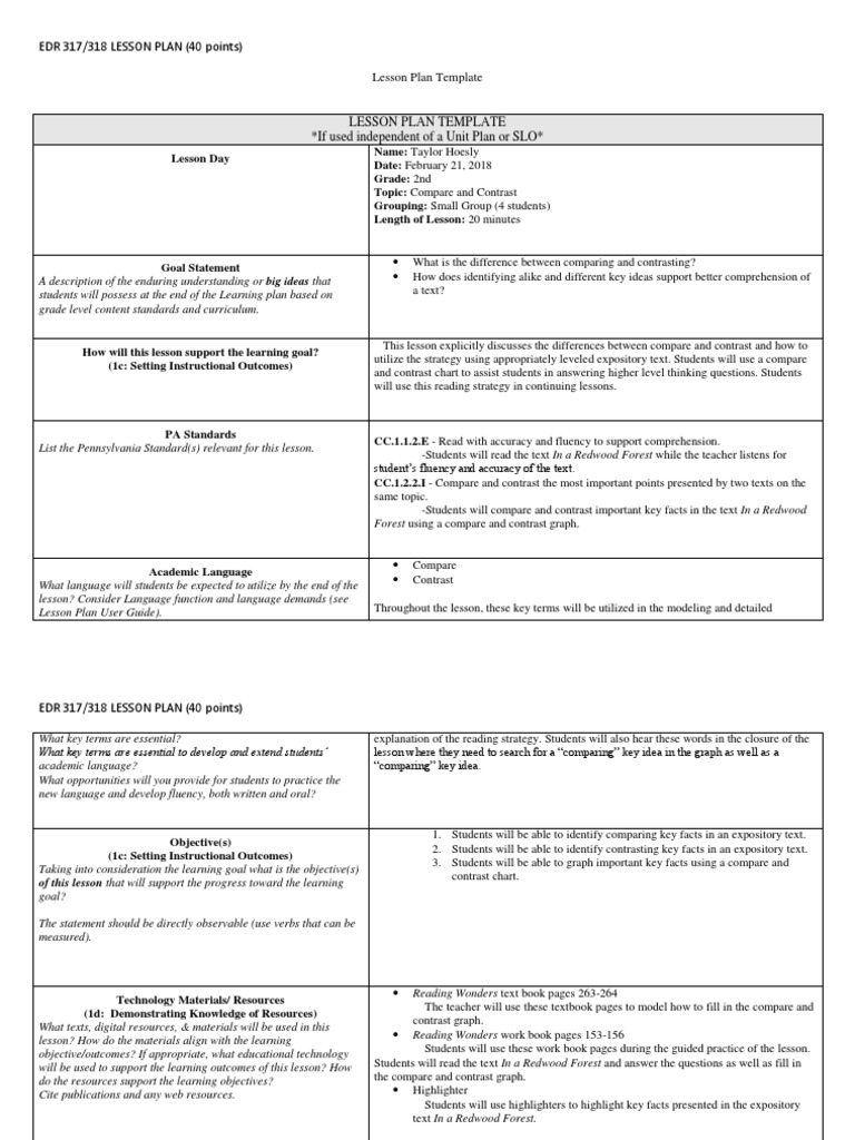 compare and contrast lesson | Lesson Plan | Educational Assessment