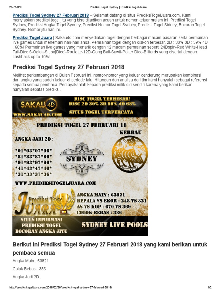 Nomor Sidney Yang Keluar Hari Ini Seputar Nomor