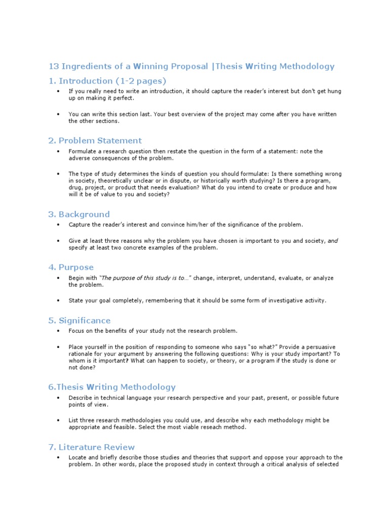 13 Ingredients of A Winning Proposal | PDF | Theory | Methodology