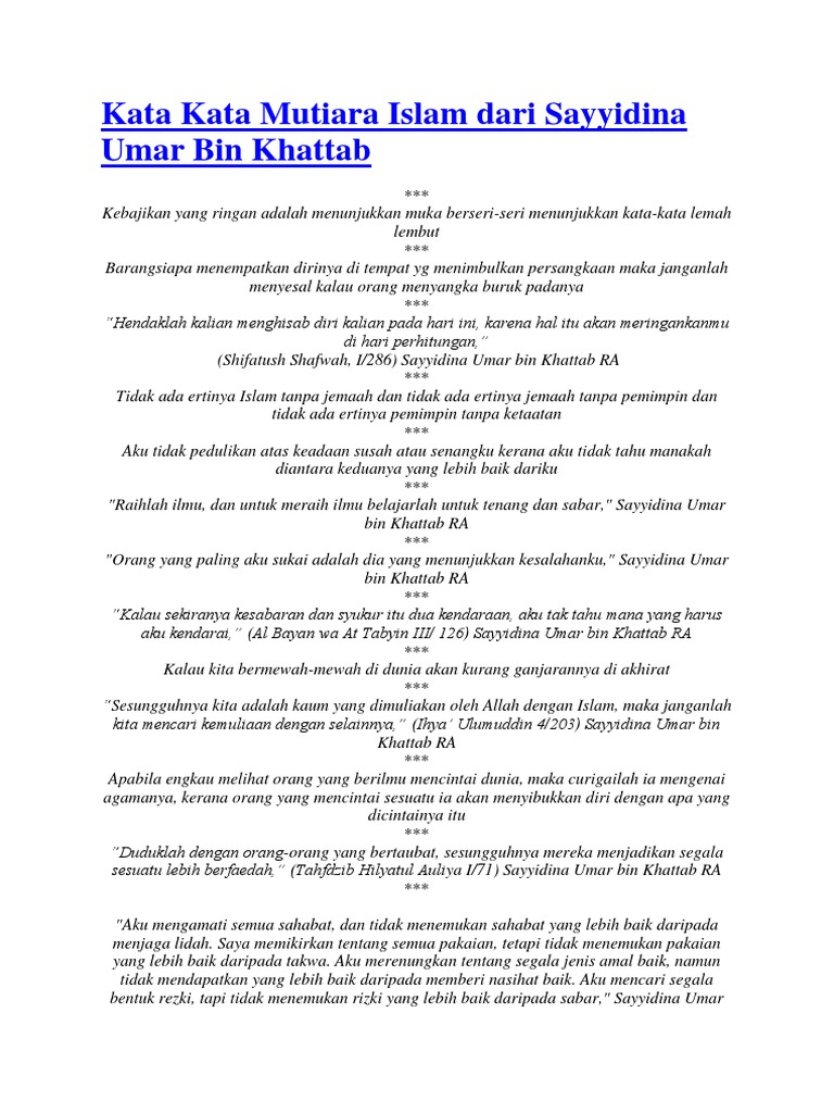 Kata Kata Mutiara Islam Dari Sayyidina Umar Bin Khattab