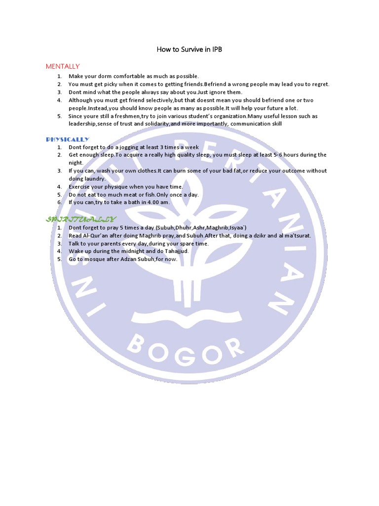 How To Survive in IPB | PDF