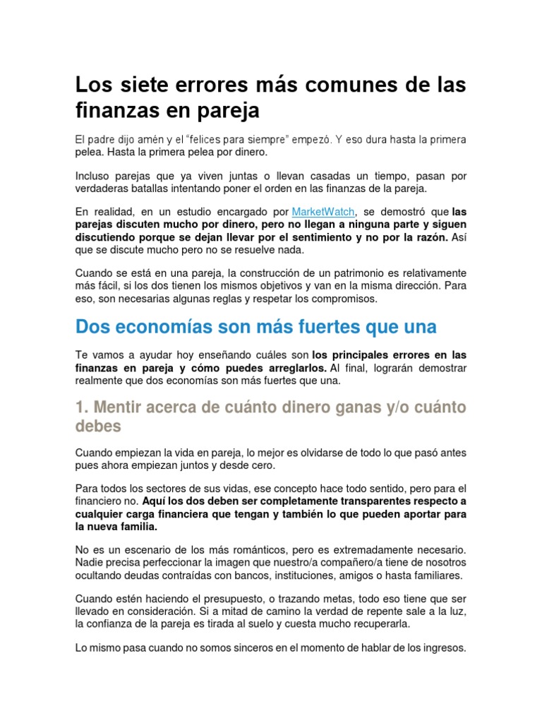 Los Siete Errores Más Comunes de Las Finanzas en Pareja | PDF ...