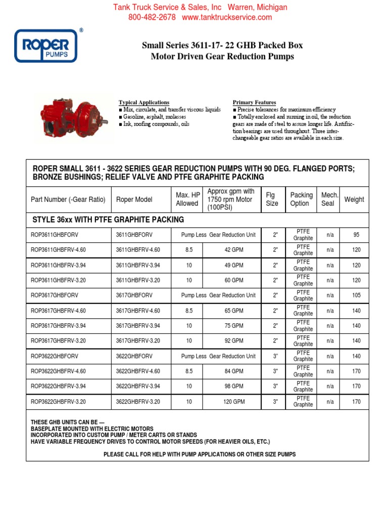Roper 361122 GHB Pumps PDF Pump Transmission (Mechanics)
