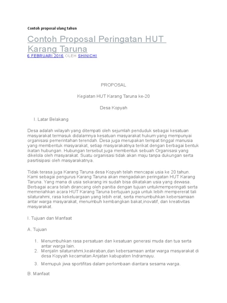 Contoh Proposal Ulang Tahun