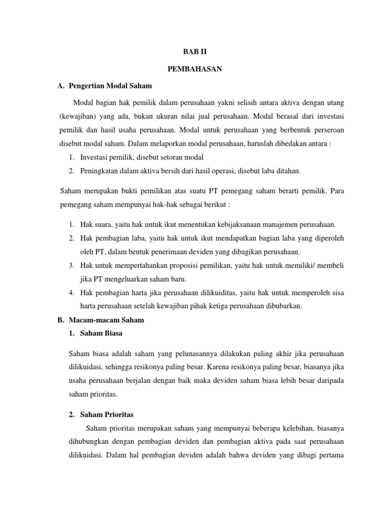 Pengertian dan Jenis Modal Saham | PDF