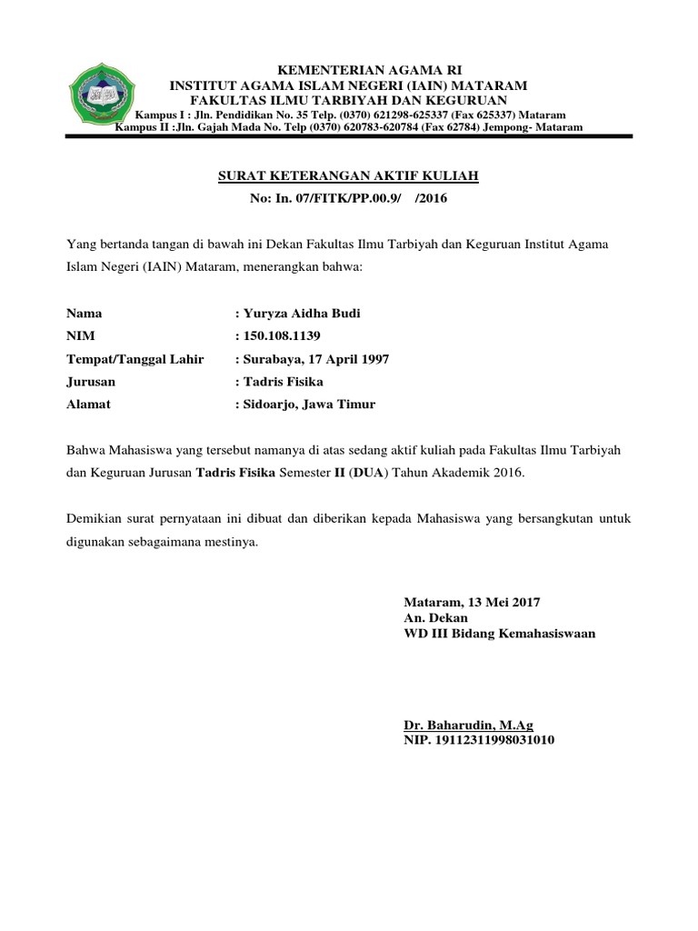 Newsurat Keterangan Aktif Kuliahdocx
