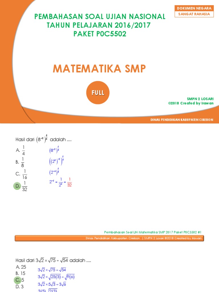 Pembahasan Soal Un Matematika Smp 2017 Paket P0c5502 Full