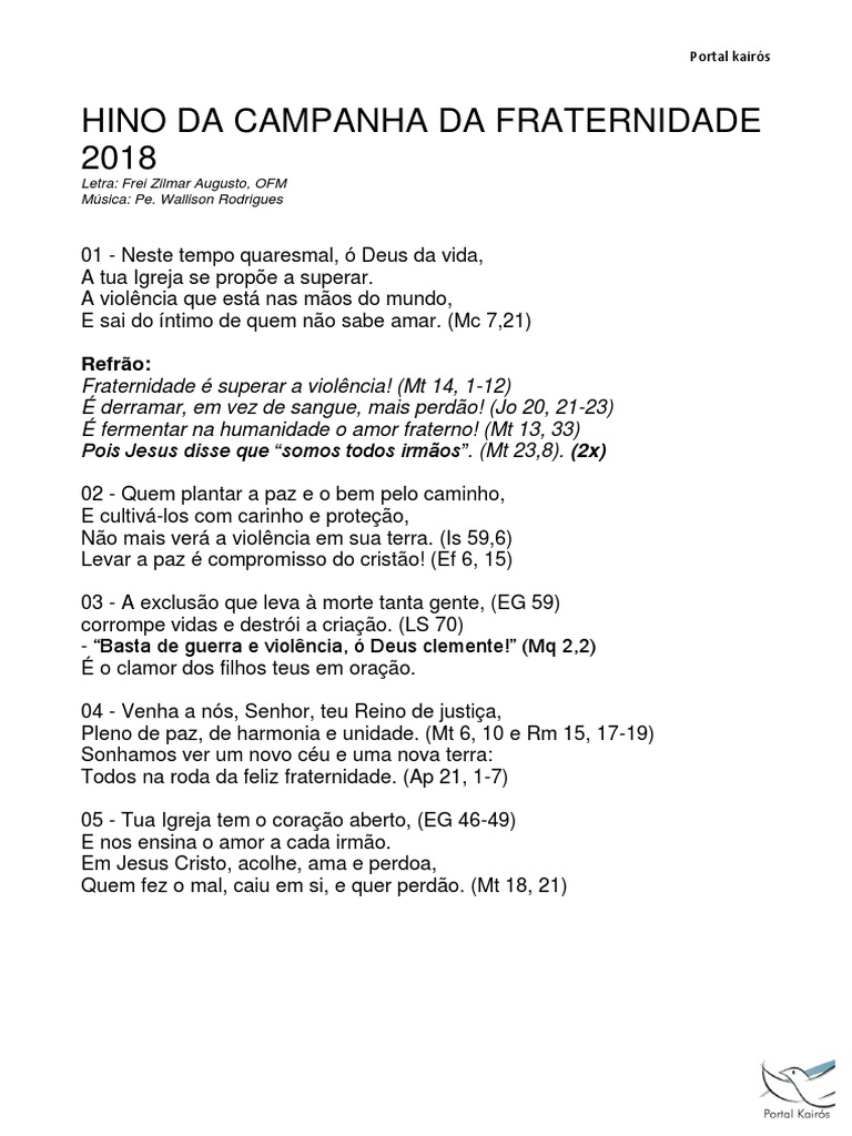 Letra Do Hino Da Campanha Da Fraternidade 2022