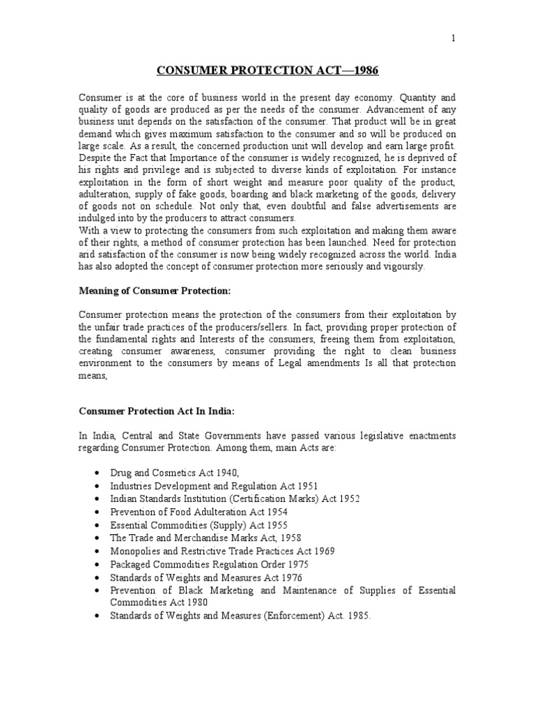Overview of the Consumer Protection Act 1986 | PDF | Consumer ...