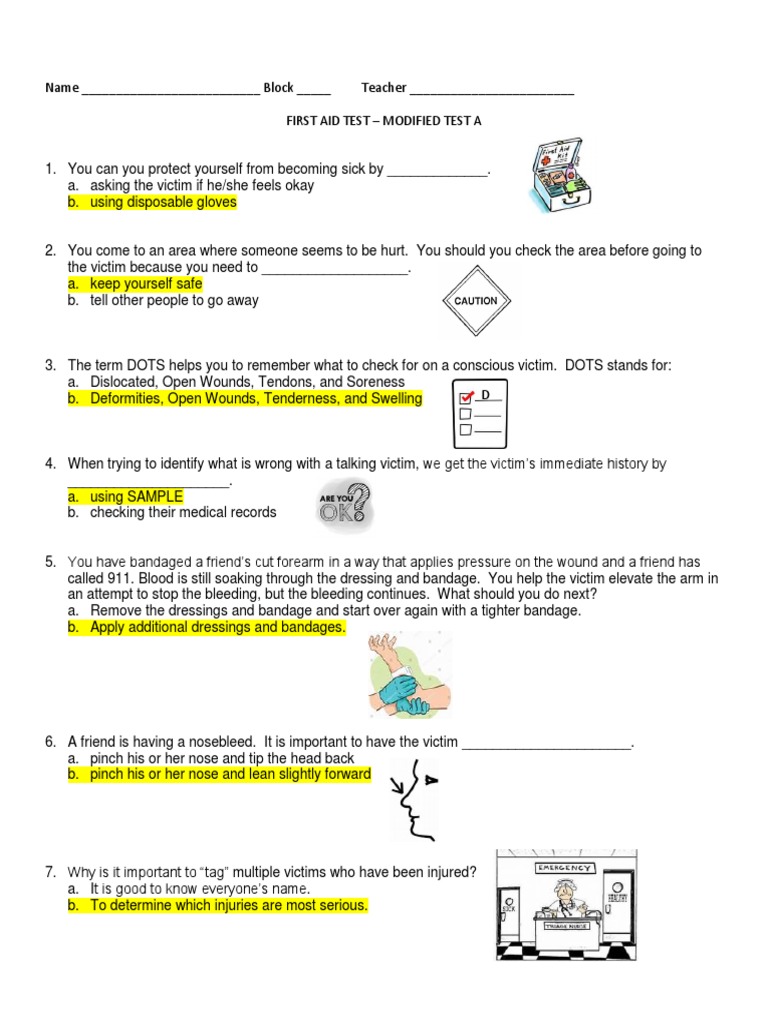 First Aid Test Modified Test a 2017 Answers Not Included Wound Ankle