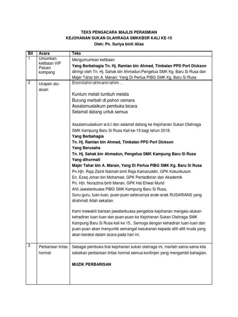 Teks Pengacara Majlis Perasmian Sukan Tahunan Sekolah Pdf