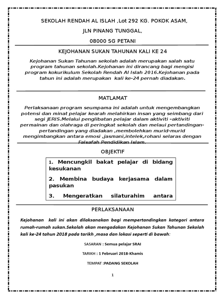 Kertas Kerja Sukan Tahunan Srai 2017 Pdf