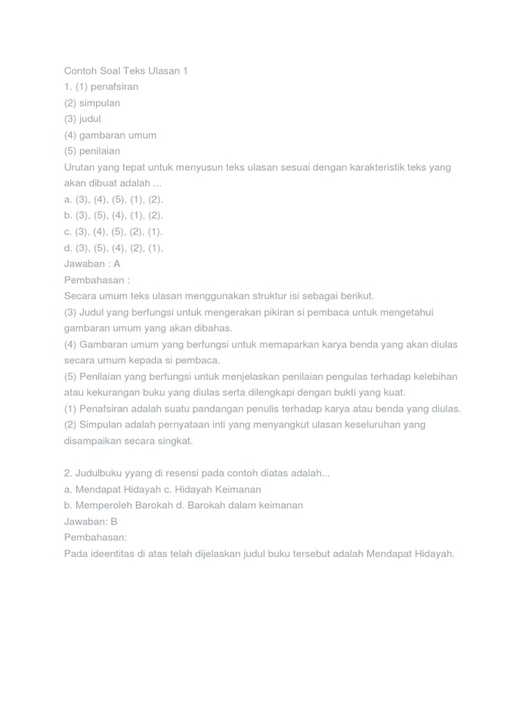 Contoh Soal Teks Ulasan