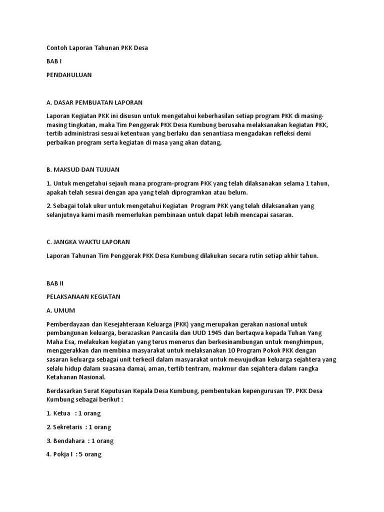 Contoh Laporan Tahunan PKK Desa