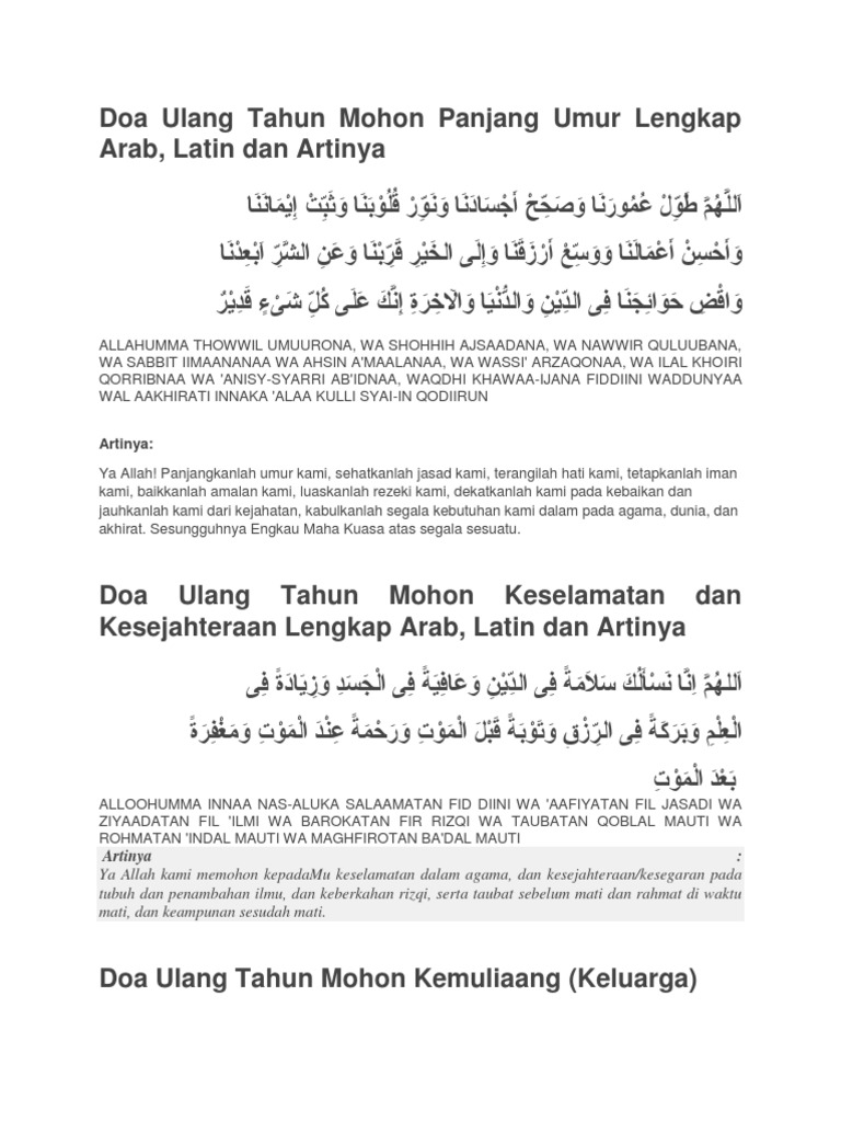 Doa Ulang Tahun Mohon Panjang Umur Lengkap Arab