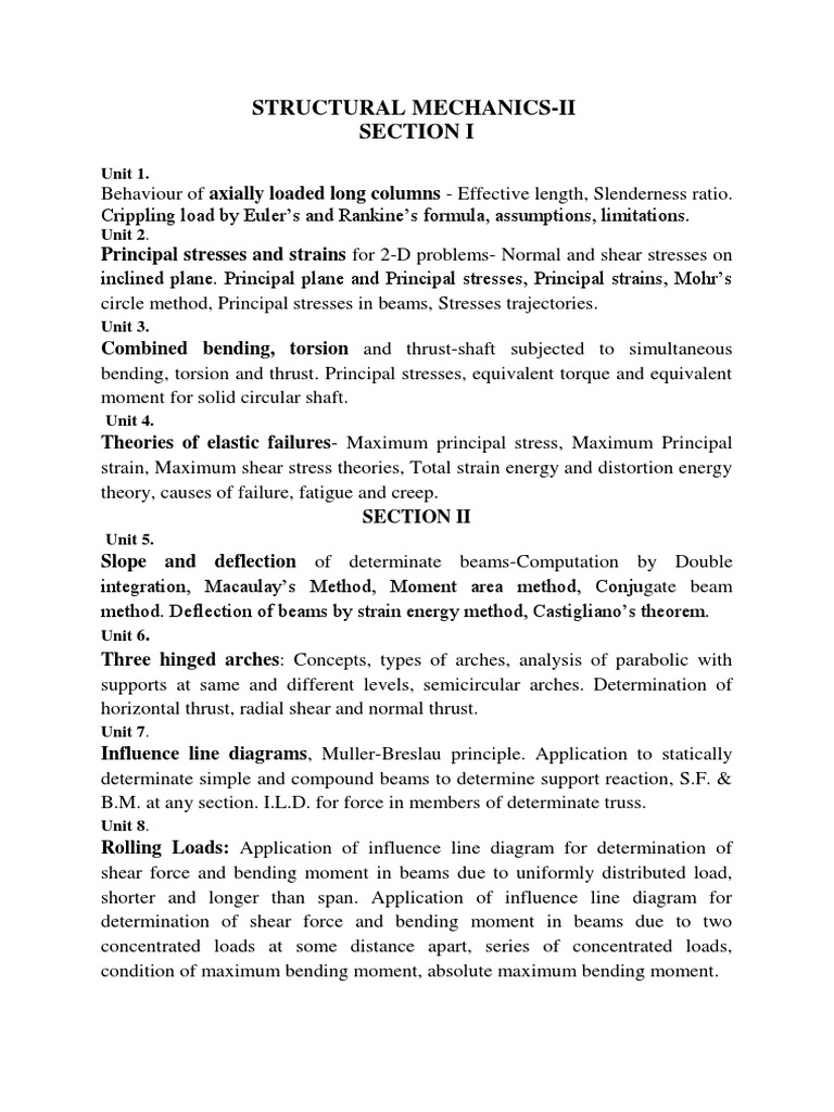 Structural Mechanics-Ii Section I: Unit 1 | PDF | Science & Mathematics
