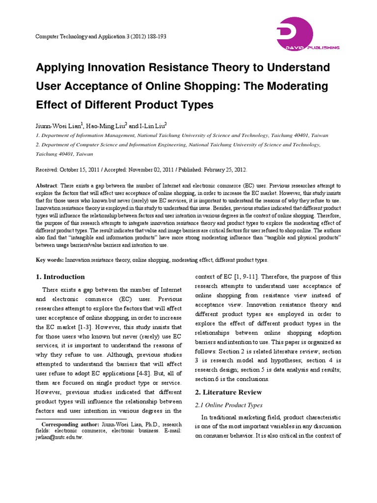 Applying Innovation Resistance Theory To Understand User Acceptance of ...