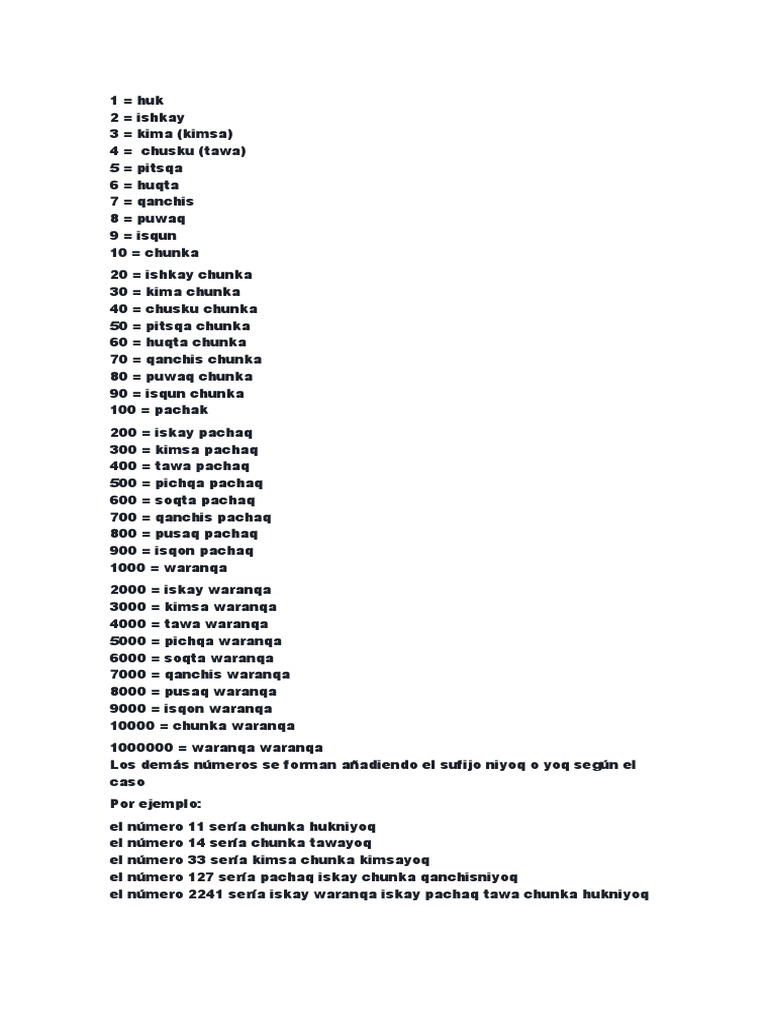 Numeros en Quechua | PDF