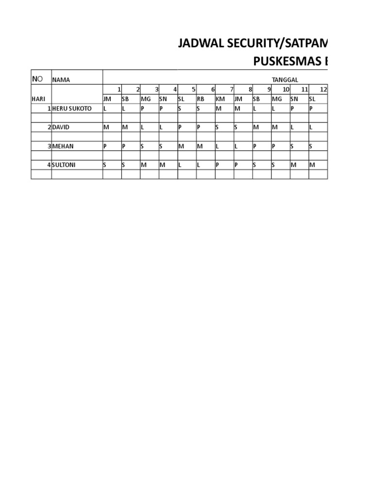 Jadwal Satpam Puskesmas Bumijawa | PDF