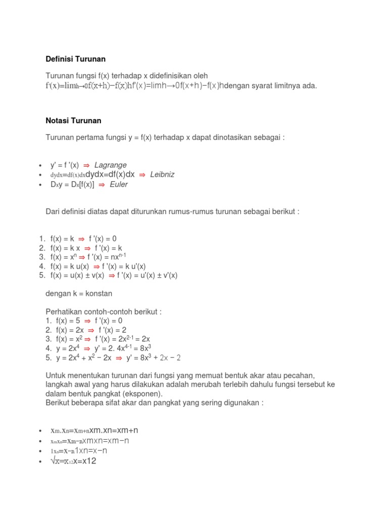 Definisi Turunan