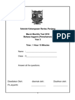 Sekolah Kebangsaan Rantau Panjang March Monthly Test 2016 Bahasa Inggeris (Pemahaman) Year 3