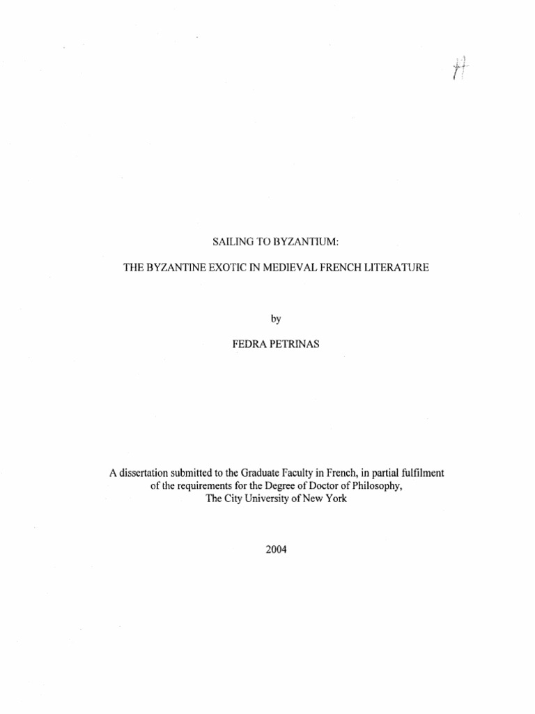 Sailing To Byzantium The Byzantine Exotic in Medieval French Literature
