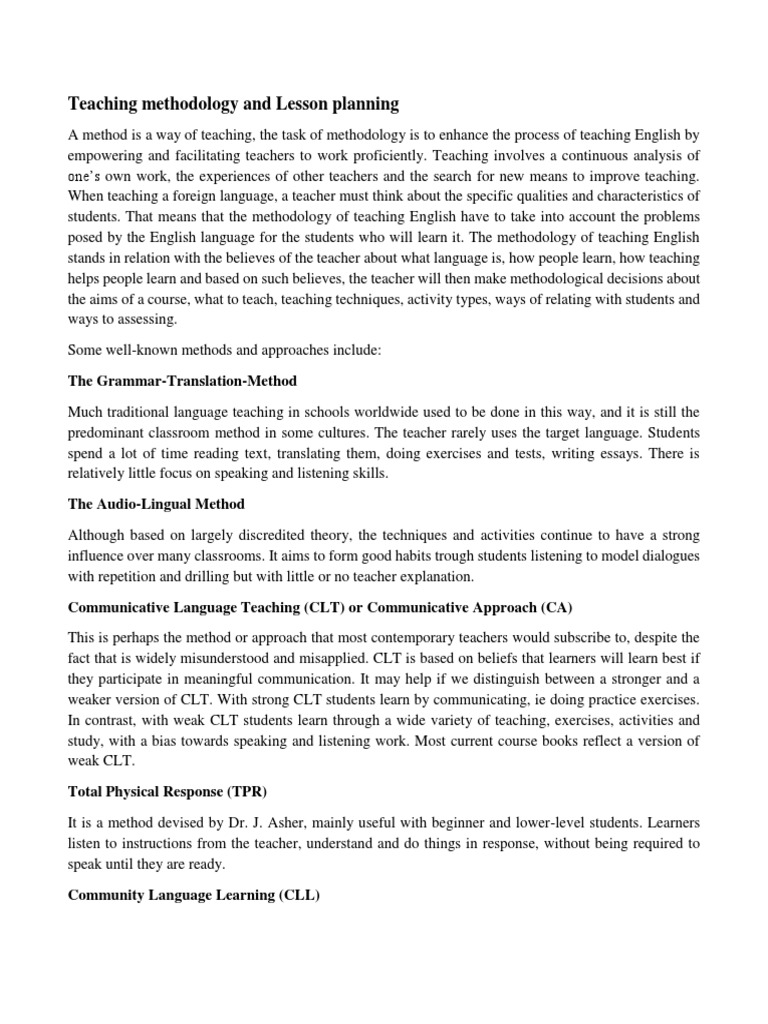 Teaching Methodology in Lesson Planning | PDF | Teachers | Human ...
