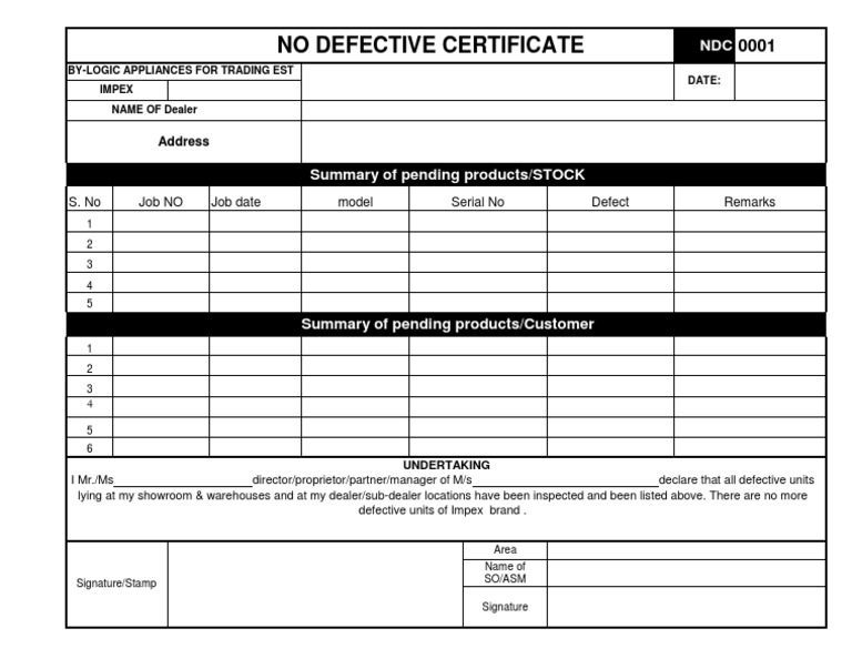 No Defective Certificate Template | PDF