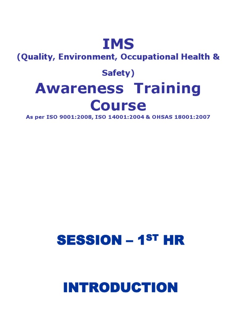 Ims -Awareness Training - Jcs | Occupational Safety And Health | Risk ...