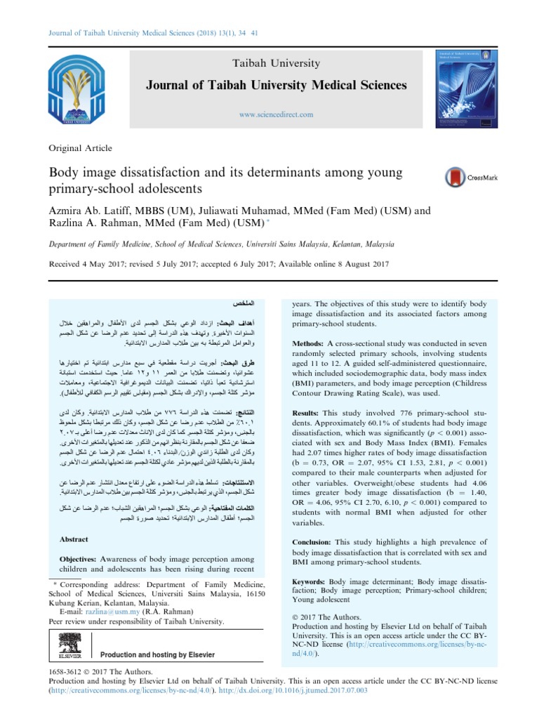 Jurnal Body Image PDF Body Image Body Mass Index