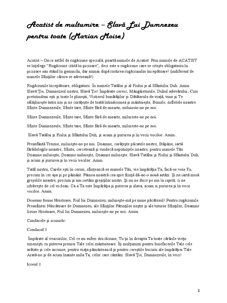 Acatistul De Multumire Marian Moise Acatist Marian Moise | PDF