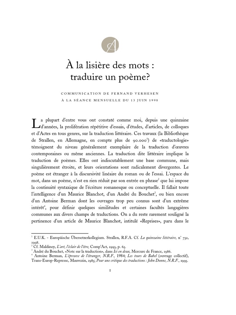 Générateur De Poème à Partir De Mots À La Lisière Des Mots Traduireun Poème PDF | PDF | Traductions | Poésie