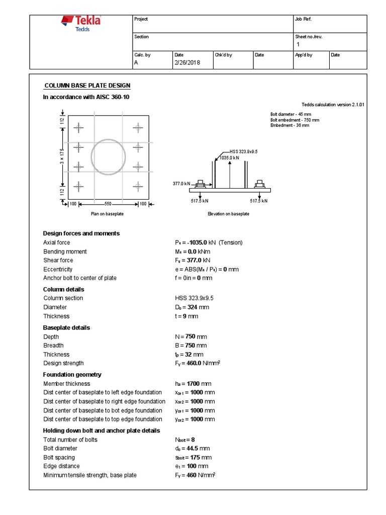 Anchorage Calculation Example PDF Screw Strength Of Materials