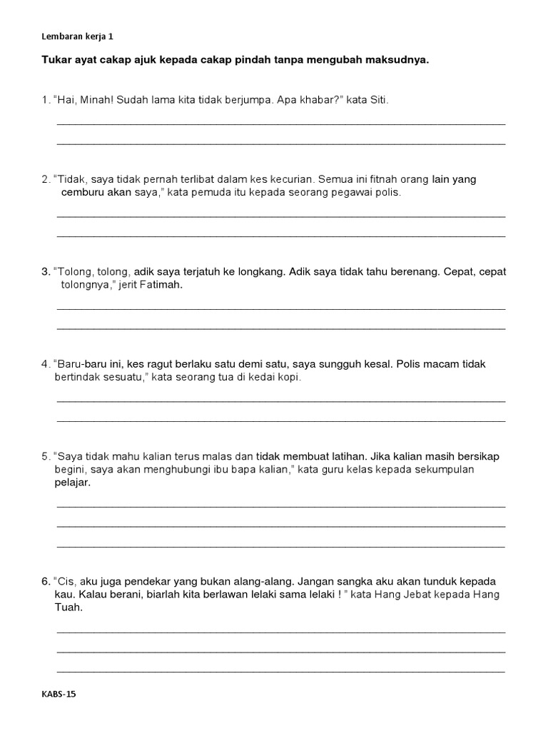 Tukar Ayat Cakap Ajuk Kepada Cakap Pindah Tanpa Mengubah Maksudnya Pdf