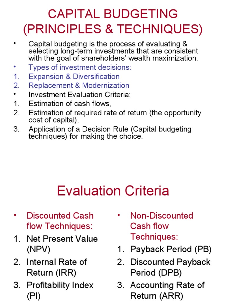Capital Budgeting Principles Techniques Pdf Net Present Value