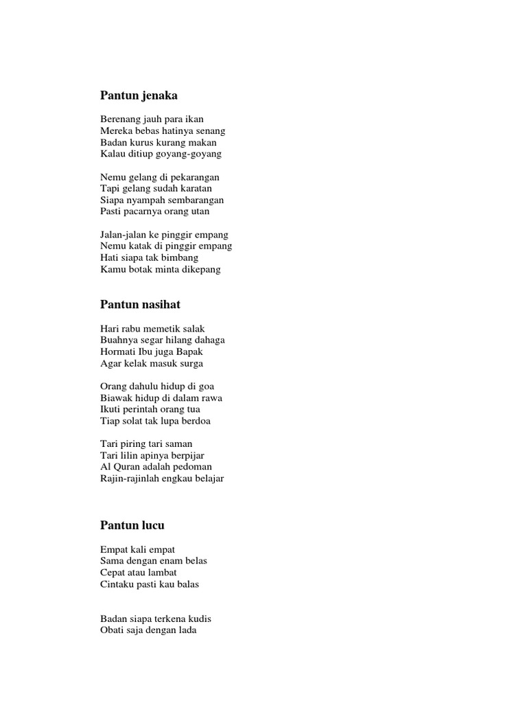 Contoh Pantun Jenaka dan Lucu | PDF | Memasak, Makanan, & Anggur