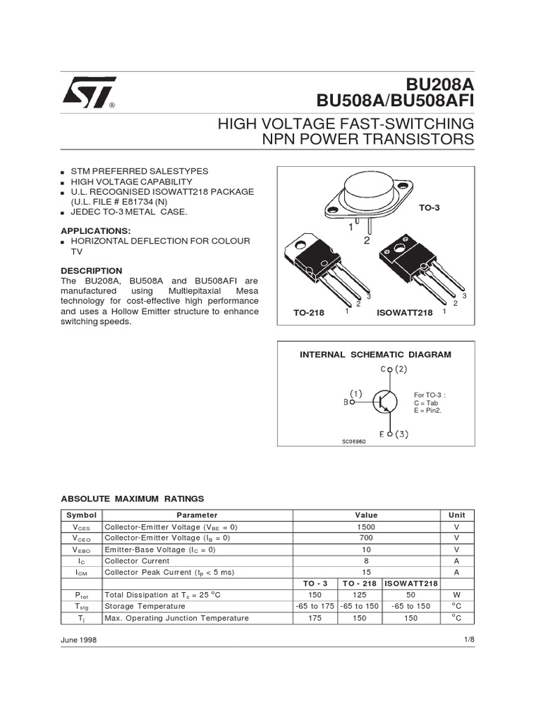 Bu508 PDF | PDF | Bipolar Junction Transistor | Electrical Components