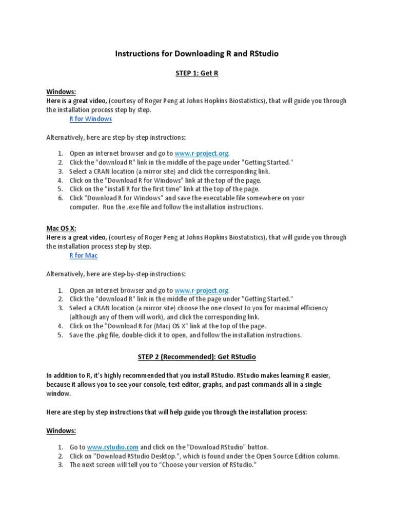 Downloading R and RStudio Guide | PDF | Installation (Computer Programs ...