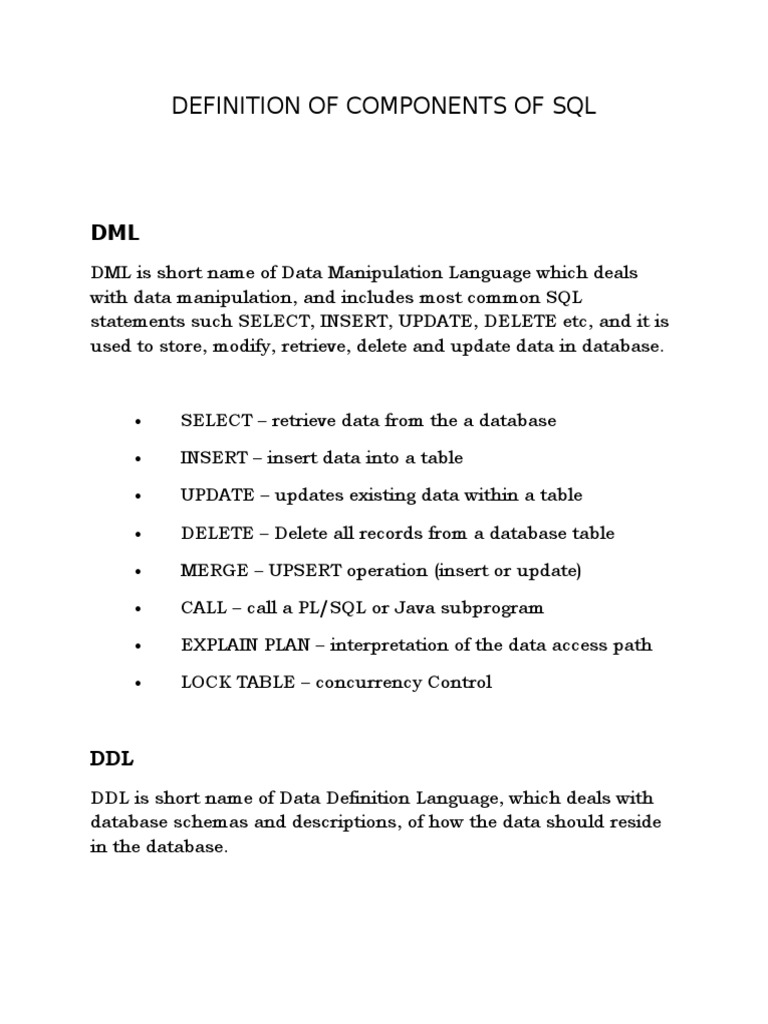 Definition of Components of SQL | PDF | Databases | Sql