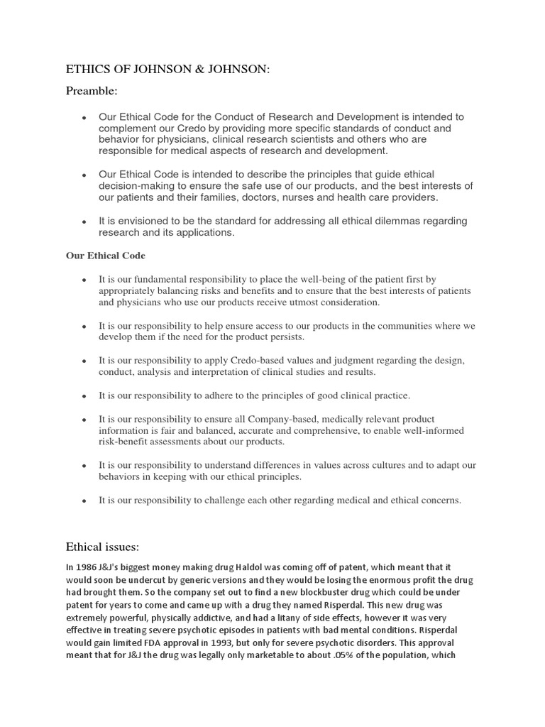 Ethics of Johnson & Johnson | PDF | Clinical Trial | Medicine