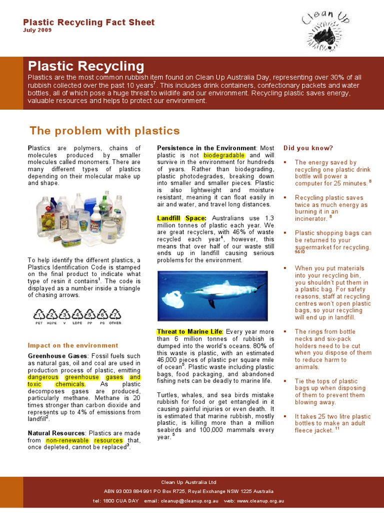 5. Cua Plastic Recycling Fact Sheet 2 | Plastic | Recycling