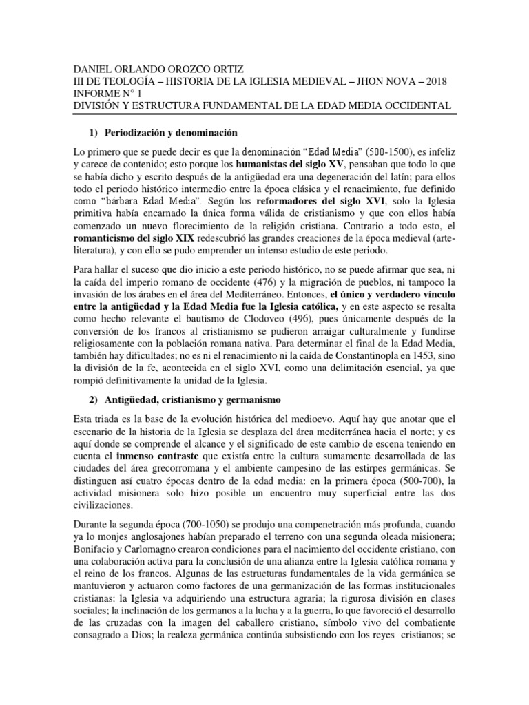 División de la Edad Media Occidental | PDF | Edades medias | Iglesia ...