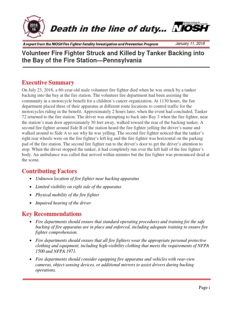 NIOSH Report Firefighter Occupational Safety And Health