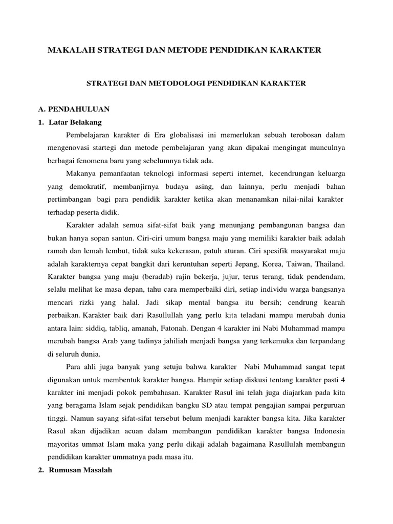 Makalah Strategi Dan Metode Pendidikan Karakter