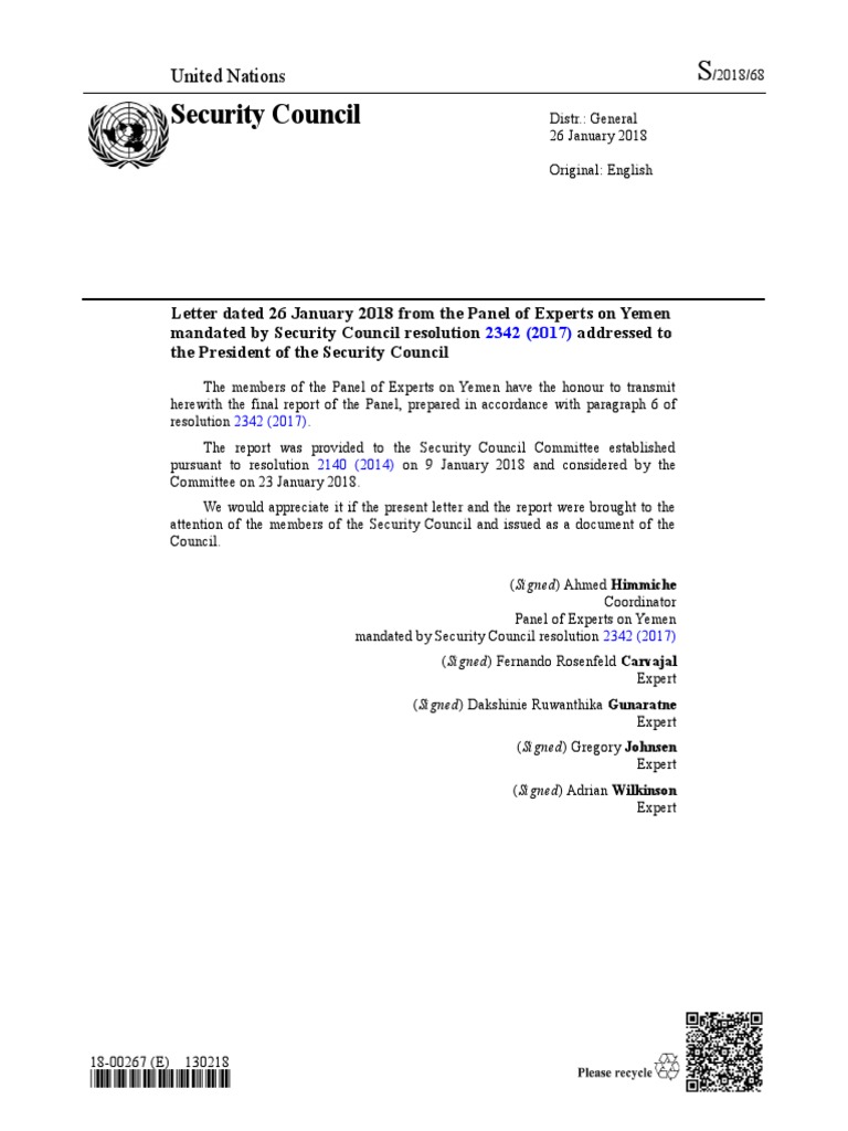Final Report UN Panel of Experts Yemen | PDF | Ali Abdullah Saleh | Yemen