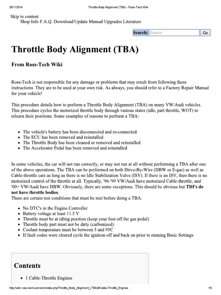 Throttle Body Alignment (TBA) RossTech Wiki PDF PDF