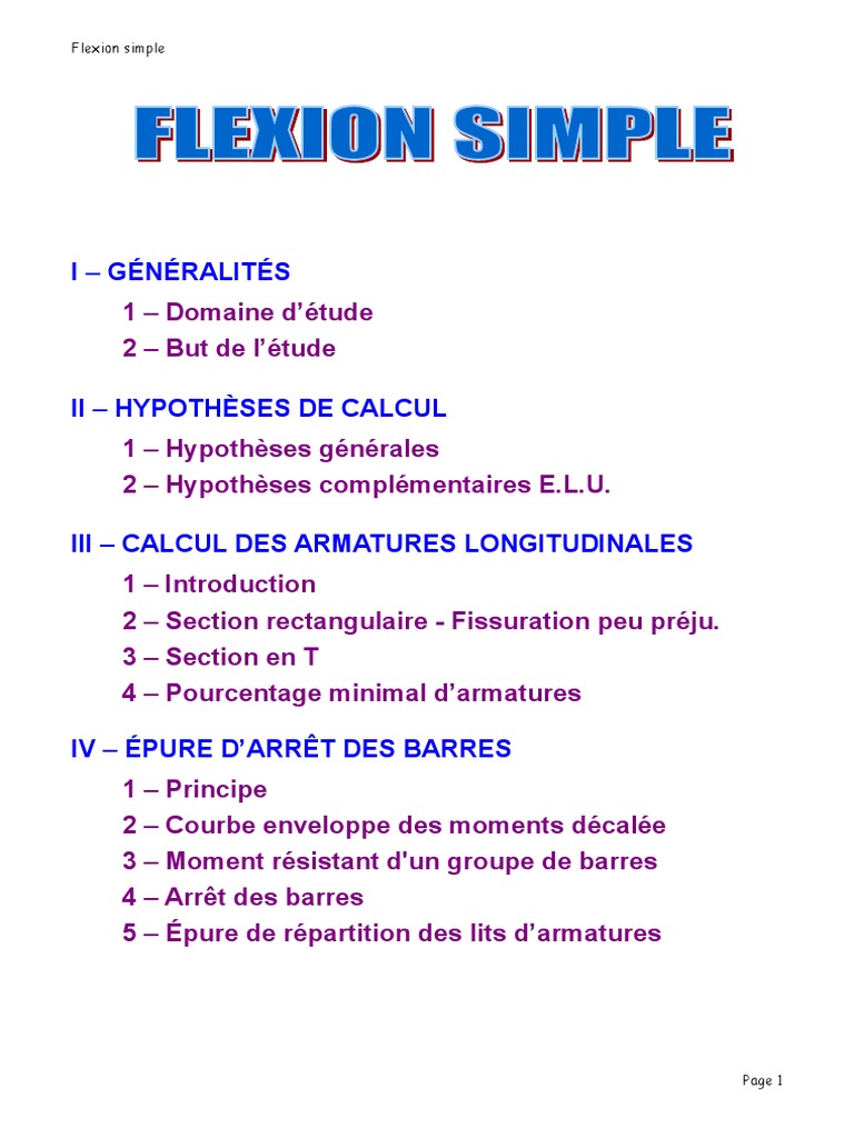 Calcul de flexion simple des poutres PDF Flexion (matériau) Mécanique — free download